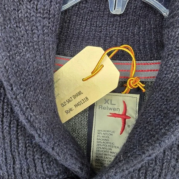 Relwen Old Salt Shawl Sweater Men XL Navy Blue Ribbed Wool Blend NEW